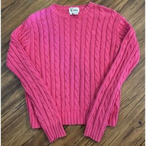 Lilly Pulitzer 100% Cotton Pullover Cable Knit Sweater Hot Pink Small Preppy